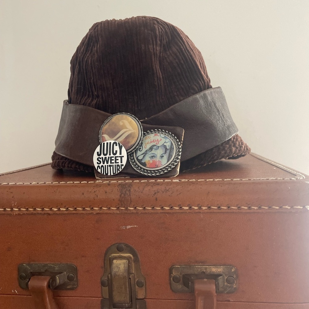 Juicy Couture Brown Corduroy Bucket Hat with Pins